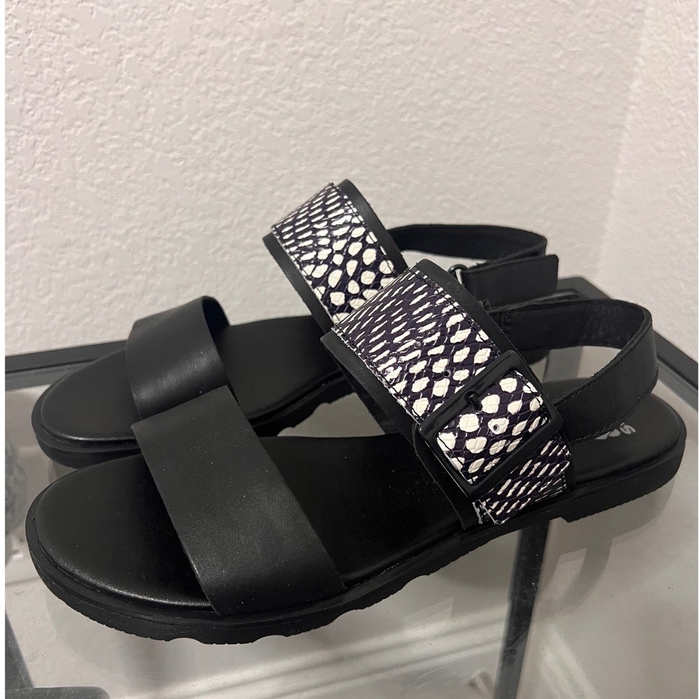 Sorel Black Snake Print Strap‎ Flat Sandals Women's Size 8